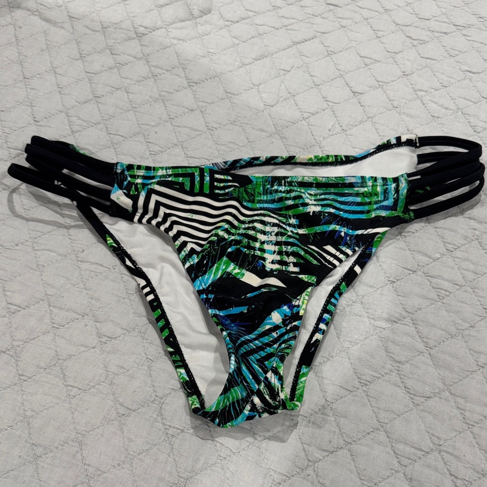 Express Green and Blue Patterned Bikini Bottom